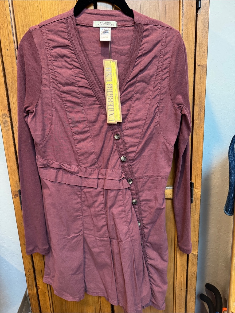 Prairie Underground Asymmetrical Button V-Neck Dress/Tunic in Plum